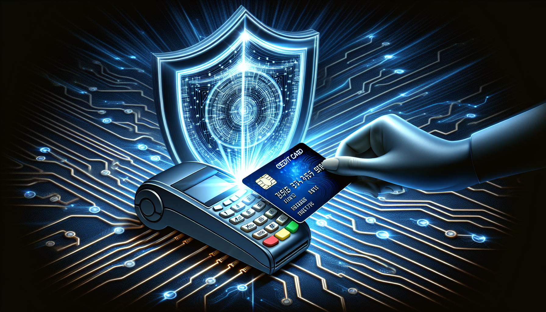 Illustration of a secure credit card transaction