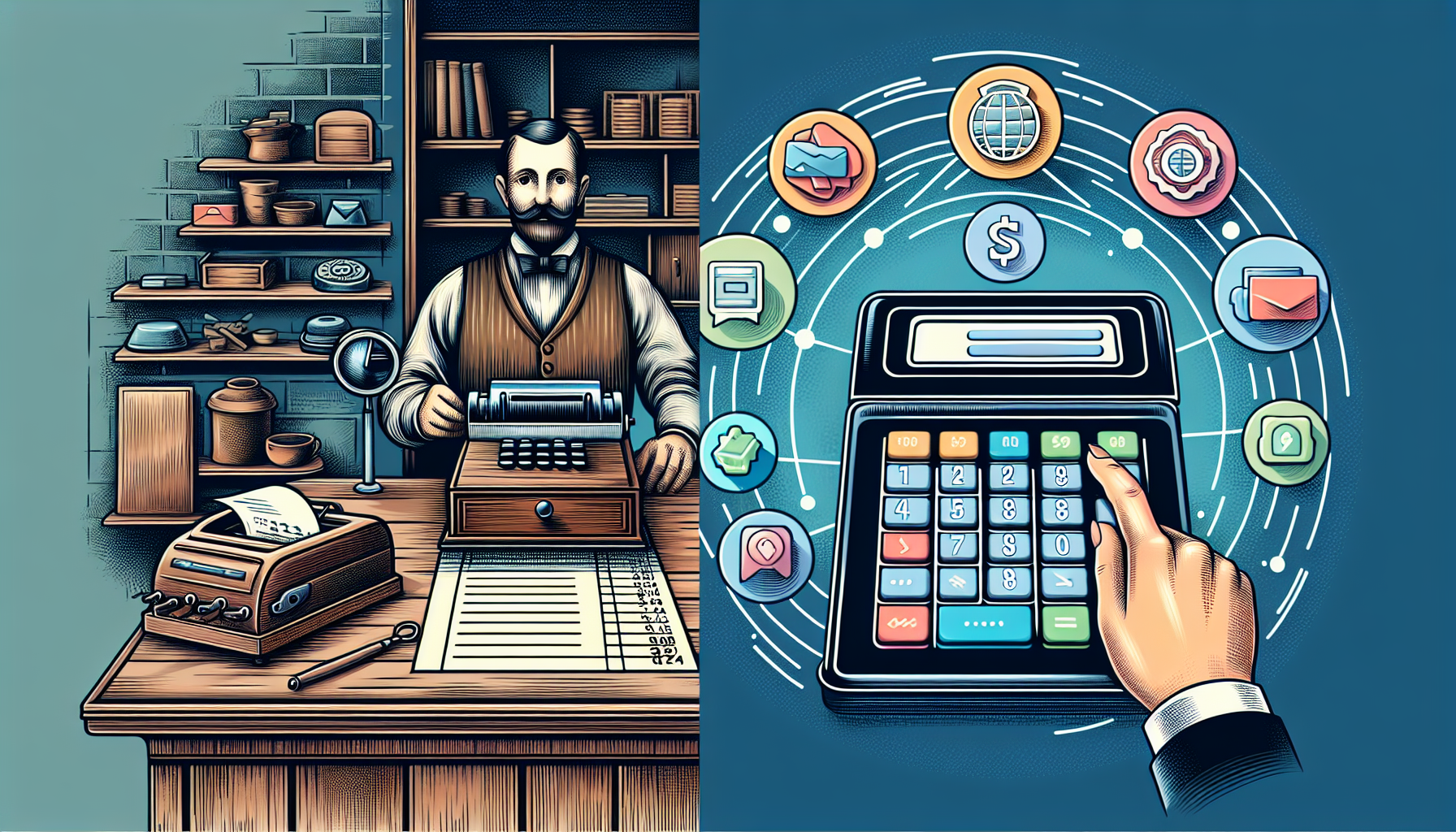 Illustration of a traditional vs. online merchant services provider